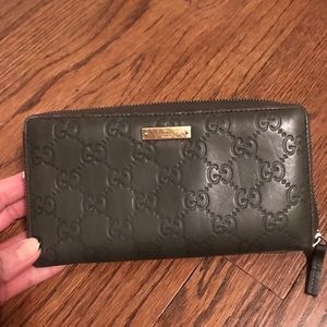 Dark Olive Gucci Zip Around Wallet